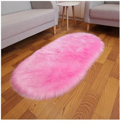 SHTGOI Plüsch Teppich Oval Kunstfell Sofa Teppich Synthetisches Schaffell Wohnzimmer Wollteppich Hochflor Bettvorleger Matte Fellimitat Longhair Flauschig Weich Sofa Teppich