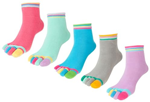 UILYNIU 5 Pares Mujer cinco dedos calcetines de deporte, Calcetines de dedos mujer calcetines de algodón,calcetines con dedos para correr,Deportes de Algodón,adecuados para niñas y mujeres (5 Pares)