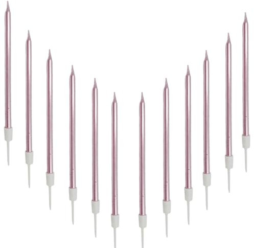Candeline Compleanno Particolari 12 Pezzi Candele Metalliche Lunghe Sottili Decorazioni Torta (Dritto-Oro-Rosa)