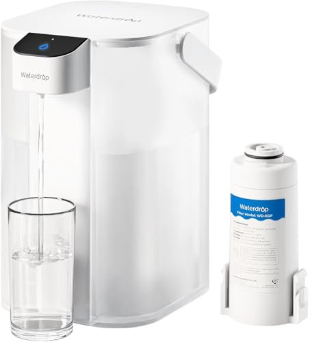 Waterdrop Jarra de filtro de agua eléctrica instantánea, 3,5 l, 3 meses, filtro de agua potable para exteriores, reduce el cloro, plomo, mercurio, PFAS, PFOA/PFOS, blanco (con 1 filtro de 757L)