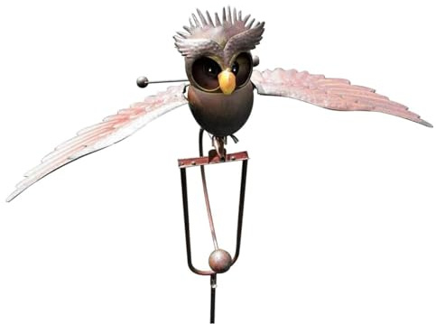 Metallklappflatende Flügel Eulen Windspinner, 50,4 -Zoll -Flügelklappe Eulen Hof Pfahl, Eisenkunst Eulen Windmühle Gartendekor, Eulenwindskulptur für Garten, Garten, Teich, Dekorationen im Freien im