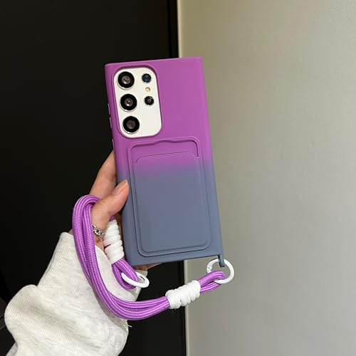 ZCDAYE Lanyard Case for Samsung Galaxy S24, Cute Phone Case with Wrist Strap Card Slot, Gradient Colour Soft TPU Shockproof Women Cases Phone Cover for Samsung S24, Purple&Grey