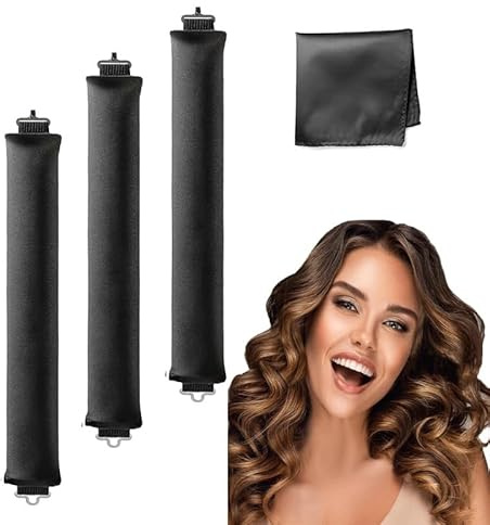 Heatless Overnight Curling Set - Heatless Curling Rods & Rollers for Long & Short Hair - Soft Satin Sleeping Lazy Curler Set with Headband Wrap - DIY Hair Styling Tools (Black, 3 Rod)