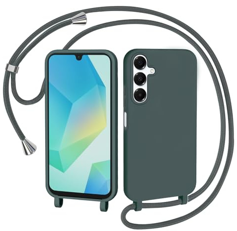 AOMYKE Handyhülle für Samsung Galaxy A16 5G Hülle mit Band, Handyband Samsung Galaxy A16 5G Hülle zum Umhängen Schutzhülle mit Kette Kordel Weich TPU Liquid Silikon Case, Grün