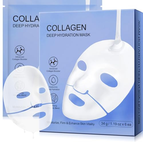 Bio Collagen Face Mask, 6Pcs Collagen Face Mask, Bio Collagen Deep Hydrating Firming Overnight, Reduce Fine Lines & Wrinkles, Anti Aging and Rejuvinating Sheets, Collagen Night Wrapping Mask
