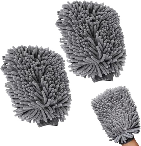 Rixotix 2er Set Waschhandschuh Auto, Premium Auto Waschhandschuh Mikrofaser, Kratzfrei & Schonend, Chenille Mikrofaser Handschuh Auto, Extra Saugstark Und Schonend Weich, Dunkelgrau