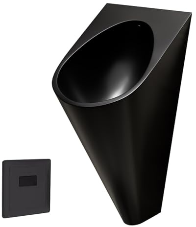 ASumPio Urinario De Acero Inoxidable 304 Negro, Urinario De Baño para Hombres Montado En La Pared con Válvula De Descarga con Sensor, Urinario De Descarga Comercial De Alta Efici,