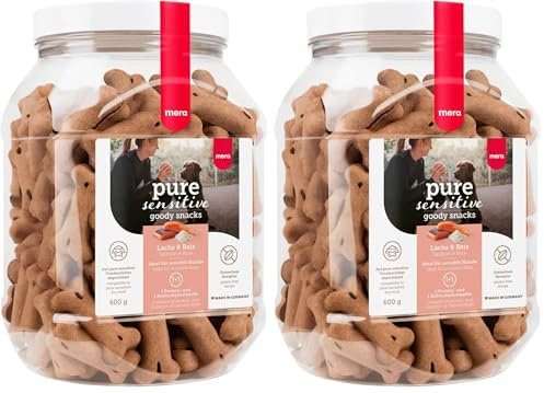 MERA Pure Sensitive Goody Snack, gesunde Leckerlis für Sensible Hunde, Hundeleckerli aus Lachs und Reis, Hundesnack glutenfrei zum Training (600 g) (Packung mit 2)