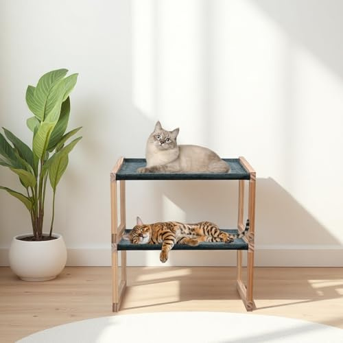 DGBAOBEI Katzenbett, Katzensofa mit Massivholzrahmen, Leinenstoff, Katzenwiege, ein bequemer Platz für Katzen (grün)