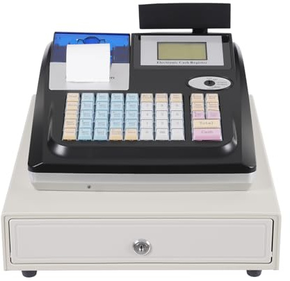 gucdaqc Electronic Cash Register, 48 Keys Cash Register Till with Drawer, LED Commercial Cash Register with Dual Screens and Built-in Printer, Tabletop POS System for Retail Stores and Supermarkets
