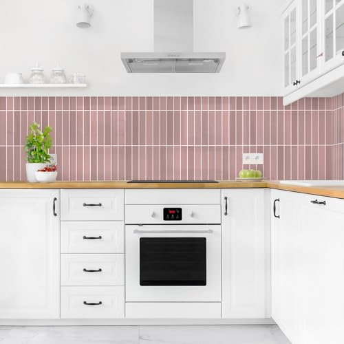 micasia Crédence de cuisine adhésive imperméable avec motif sans joint revêtement mural avec motif film rigide mat rose fond de hotte imitation carrelage style uni 2100 (400x70cm)