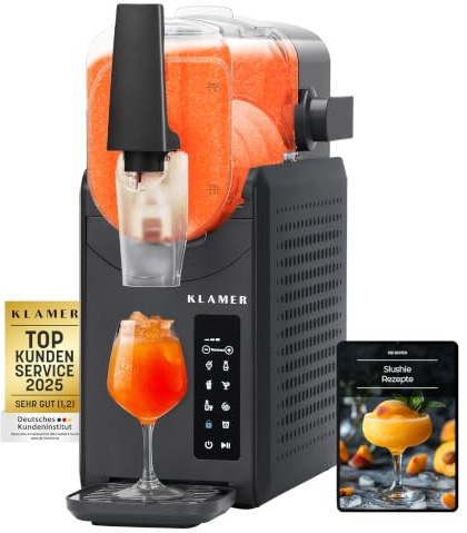 KLAMER Slush Maschine 2,6 Liter, macht mehrere Portionen Slush ohne Eis | Verwandelt Säfte und Softdrinks in nur 15 bis 60 Minuten. 5 smarte Programme, von Cocktail bis Milchshake, Wein bleibt kühl