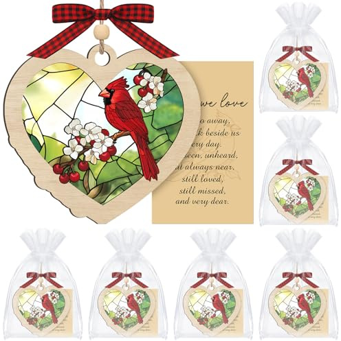Thyle 6 Sets Red Cardinal Suncatcher Ornament with Cards and Bags Red Bird Christmas Ornaments Sympathy Gifts for Loss of Dad Mom Cardinal Memorial Gift for Women Men Christmas Tree Decor