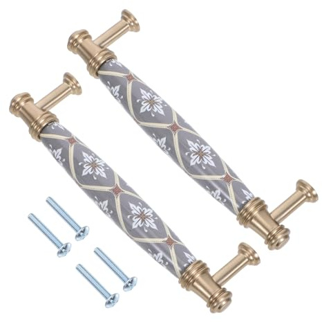 Dekorative Schrankgriffe aus Keramik mit 128mm Lochabstand, 2 Stück | Chinesischen Stil, für Schrank und Kleiderschranktüren, Metall und Keramik, Gebogene Form