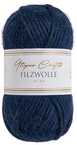 Utopia Crafts Lana de fieltro 100% lana virgen, 50 g (azul marino)