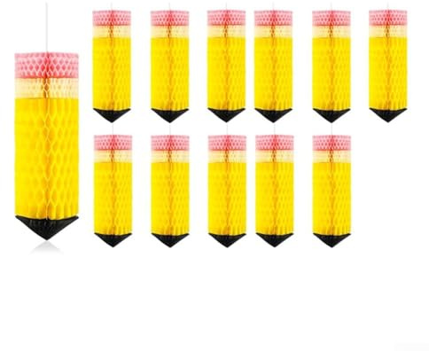 Juego de 12 faroles colgantes de lápiz para decoración de aula, linternas de papel colgantes para fiestas escolares y decoraciones de eventos educativos