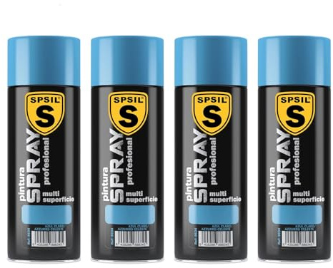 SPSIL Pintura Spray Brillante Azul Celeste(pack of 4) 200ml, Metal Secado RápidoPintura Profesional Interior Exterior, Aplicación Fácil en Madera Plástico, DIY Decoración Muebles Automóviles