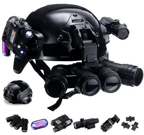 LZAQHMT Set Casco Tattico Per Bambini - Modello Con Visore Notturno A 4 Occhi, Torcia E Supporto NVG | Equipaggiamento Combattimento Multifunzionale Per Cosplay, Softair E Giochi All'aperto