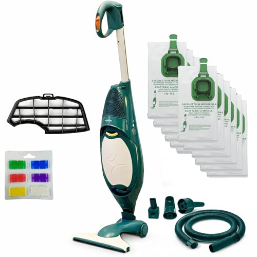 AMG Shop Online Aspirapolvere VK140 FOLLETTO + Spazzola HD40 + 6 Sacchetti + Tubi Compatibili - Sacco 2,5L, Filtri e Profumini Inclusi, Motore Originale, 74 dBA, 3 kg, Garanzia 2 Anni