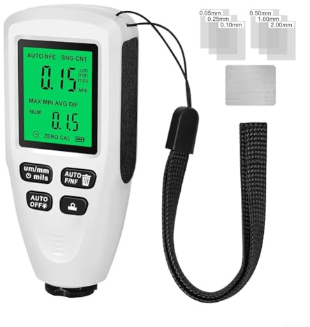 Misuratore di spessore della vernice per auto, misuratore digitale 0, 2000um, per uso industriale e di laboratorio su superfici metalliche e verniciate (bianco)