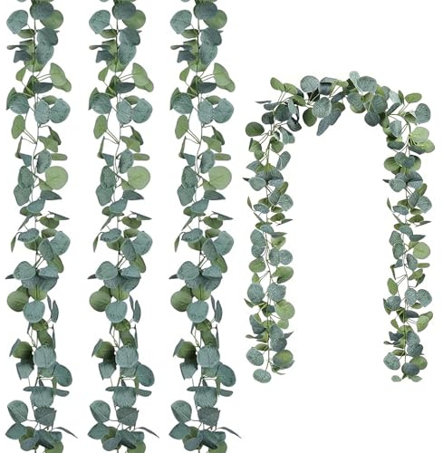 lbxtswpl Set med 4 kransar av artificiell eukalyptus - 1,8 m - Krans av artificiell eukalyptus för bakgrund, bröllpsbåge, bordsdekoration - Eukalyptus
