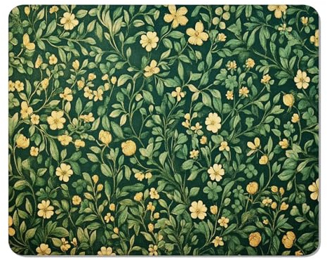 Alfombrilla Ratón con Bordes Cosidos, Mouse Pad con Motivos 15 x 20 cm, Base Antideslizante y Superficie Impermeable, Seguimiento Preciso para Ratón Óptico, Láser y Gaming - Verde & Flor XS#22