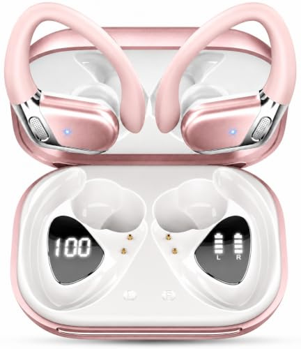 Rolosar Wireless Earbuds, Bluetooth 5.4 Headphones Sport with Earhook | 50H HiFi Stereo Deep Bass, 4 ENC Noise Cancelling Mic, IP7 Waterproof, Ear Buds, Bluetooth Earphones, Sport/Gym