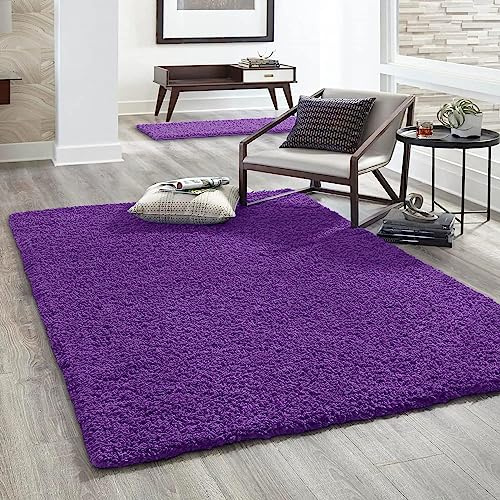 Shaggy Teppich Farbe Hochflor Langflor Teppiche Modern Uni Farben, Farbe:Lila, Maße:Ø 200 cm Rund
