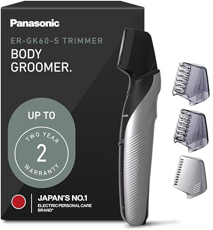 Panasonic Electric Body Groomer and Trimmer for Men, Cordless Washable Wet Dry Groomer with 3 Comb Attachments, Black ER-GK60-S