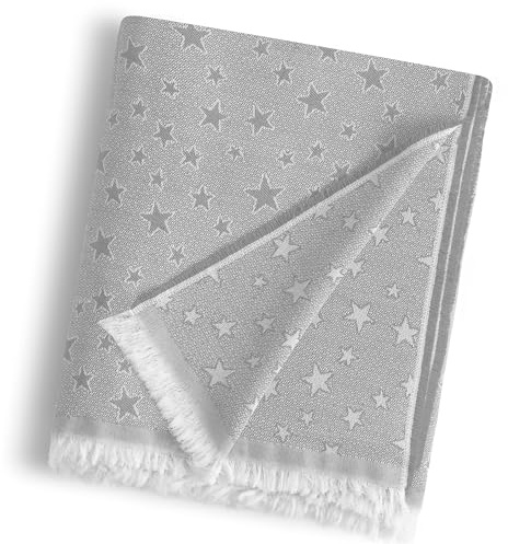 HIPERMANTA Manta Fina Muy Suave Foulard. Colcha Multiusos Sofa. Plaid Sofa. Plaid Multiusos Cubresofa. Manta Coche. Comoda Practica Suave Calentita. Modelo Estrella 180x285 cm Color Gris Claro