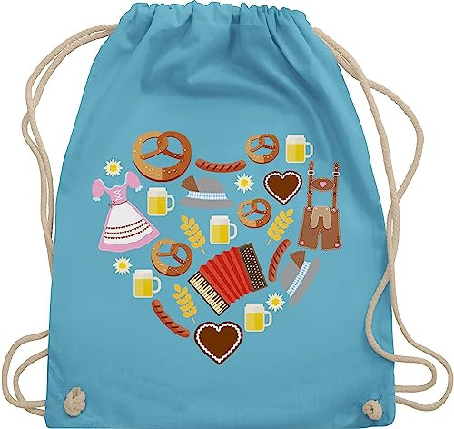 Shirtracer Turnbeutel Rucksack - Kompatibel mit Oktoberfest Tasche - Bayrisches Herz - Unisize - Hellblau - trachtenrucksack bayrische bayerische juterucksäcke trachtentaschen bayrisch beutel
