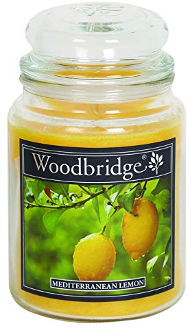 Woodbridge Große Duftkerze im Glas mit Deckel | Mediterranean Lemon | Duftkerze Zitrone | Kerzen lange Brenndauer | Raumduft für Zuhause | Kerze 2 Docht