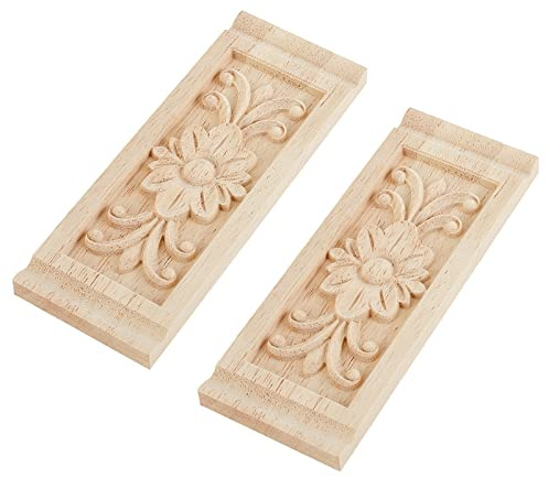 SUPERFINDINGS 2Stk Holz Geschnitzte Applique Frame Onlay Unlackierte Möbel Dekoration Rechteck Muster Für Home Door Cabinet Decoration 160x60x9.5mm