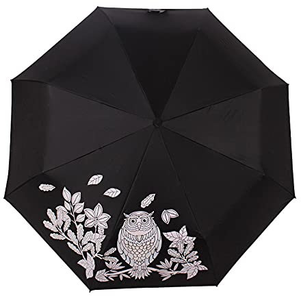 HUI JIN Regenschirm mit Farbwechsel, kompakt, faltbar, schwarz, winddicht, wasserdicht