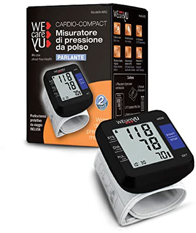 WECAREYU Misuratore Pressione Cardio-COMPACT con Lettura Vocale e Memorizzazione, Sfigmomanometro Digitale da Braccio, Design Compatto Total Black