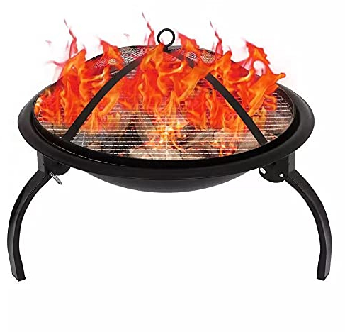 BDXZJ Brasero Exterieur 21Inch Chauffage de Gril en Bois Forme Ronde de Brasero en Fer À Repasser Terrasse de Jardin Fire Bol Cheminée Adapté Au Parc de Plage de Terrasse de Jardin