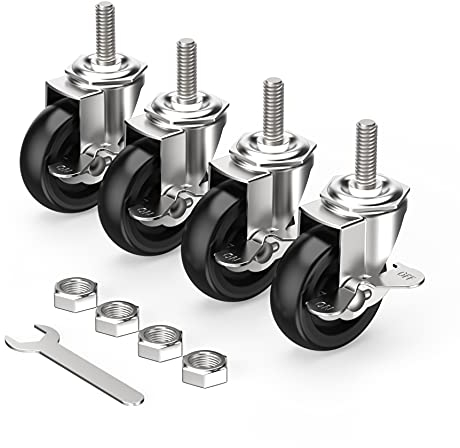 HOLKIE Lenkrollen 75mm (3 Zoll) mit Bremsen Möbelrollen Transportrollen, M12 x 1,75 x 30mm (Schaftdurchmesser 12mm, Schaftlänge 30mm) Schwerlastrollen Gummirollen 4er Set Rollen für Möbel Schwarz