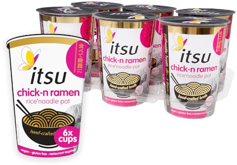 itsu Chick-n Ramen Rice Noodles | Instant Noodle Cups | Authentic Japanese Flavour | Vegan & Gluten-Free | Low-Calorie | Quick-to-Make Snack | Pack of 6