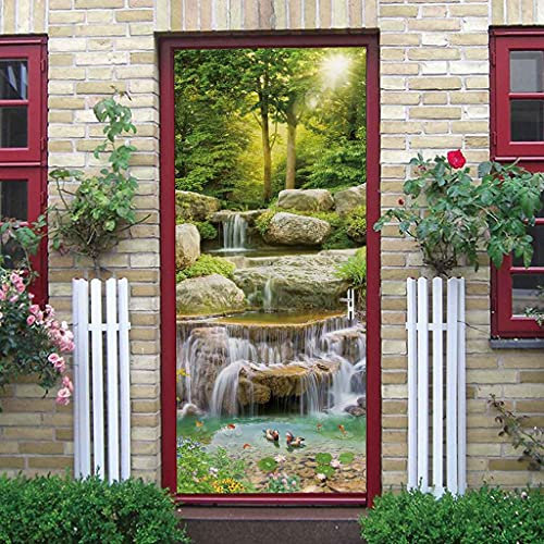 JGCAI Türtapete 3D Selbstklebend Wasserfall Fluss Türposter Türaufkleber Innentür Wohnzimmer Schlafzimmer Badezimmer Wasserdicht Abnehmbare Türdeko Vinyl Wandbild Fototapete 88x200cm