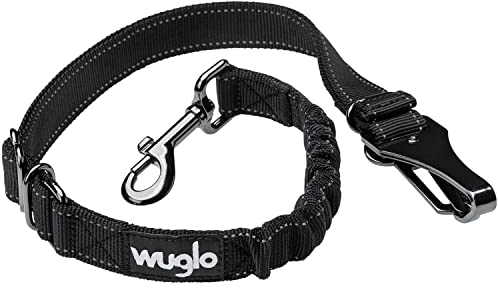 30-95cm Wuglo Hundegurt fürs Auto - Hunde Anschnallgurt für Kindersicherheitssitz - Hakenriegel & Sicherheitsgurtschnalle - Verstellbarer Universal-Hundeanschnaller (Schwarz)