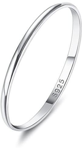 MILACOLATO 1mm Sterling Silver Rings for Women Men 18K White Gold Plated Plain Stackable Thumb Rings Tarnish Resistant Statement Wedding Band Ring Comfort Fit Size 9