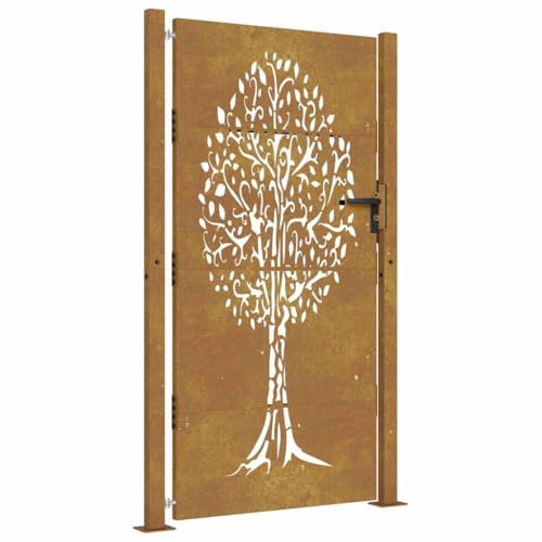 vidaXL Portail de Jardin, Portillon de Patio, Barrière de Sécurité, Porte d'Extérieure Terrasse, 100x175 cm Acier Corten Conception de l'arbre