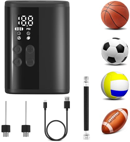 Woowind P101 Ballpumpe Fußball mit Powerbank, LED Display und Eingebetteter Ballnadel für Basketball, Volleyball und Mehr mit 4000 mAh Akku (P101-Black)…