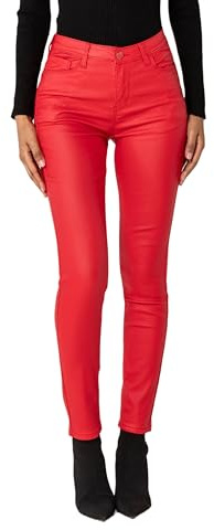 Nina Carter Damen High Waist Skinny Hose in Lederoptik – Stretch Push-Up Slim Fit, 5-Pocket-Design, Party- & Clubwear-Biker-Stil, LC001