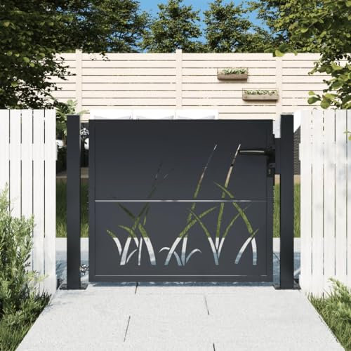 Homgoday Garden Gate, Metal Gate, Garden Door, Fence Door, Garden Gate, Single Gate, Double Gate, Yard Gate, Entrance Gate, Garden Fence, Gate, Anthracite, 105 x 80 cm, Steel Grass Design