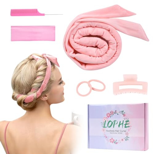 LOPHE Heatless Curlers Pannband, No Heat Hair Wave Curls för att sova, Heatless Hair Curling Set med hårklämmor stylingverktyg, Mjuk Velour Heatless Curling Rod Pannband för långt medelhår