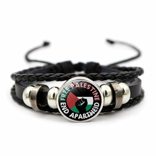CAREOR Geflochtenes Armband mit palästinensischer Flagge, vielseitiges gewebtes Perlenarmband, Palästina-Nationalflagge, Lederarmband, Schmuck, Geschenk für Männer und Frauen, 18cm+8cm, Leder