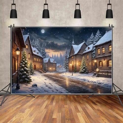 Kulisse Weihnachtsdorf Stadt Straße Fotoanruf Hintergrund Winter Dekor Bergkiefer Baumhaus Home Fotografie Requisiten 240X180cm