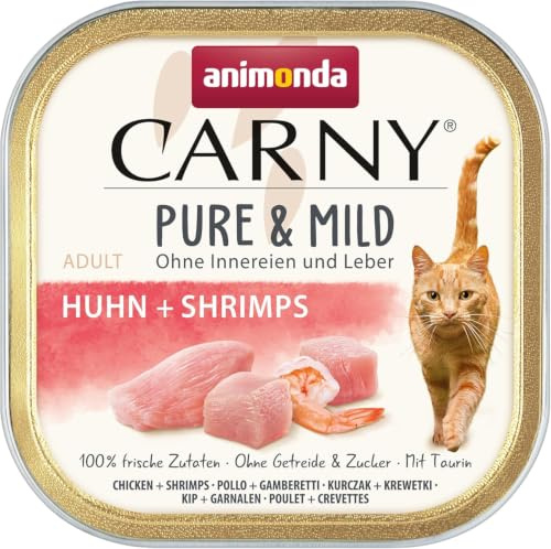 animonda Carny Kattfoder våt, vuxen, ren och mild våtmat för katter, med kyckling + räkor 32 x 100 g