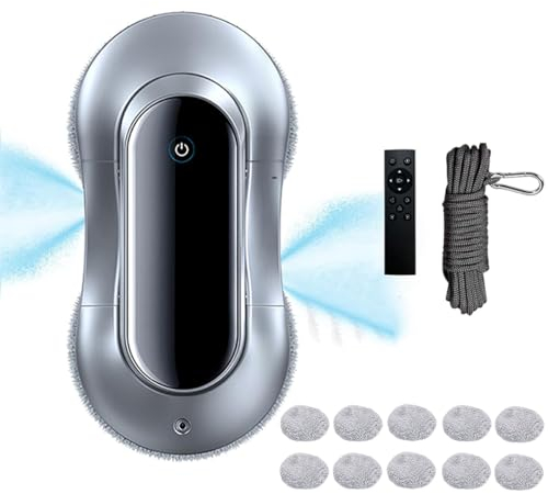 Robot limpiador automático de ventanas 5600Pa Succión fuerte, Robot Limpiacristales con 10 almohadillas para trapeador, Control remoto, Tanque de agua dual de 30 ML, Solución de limpieza versátil